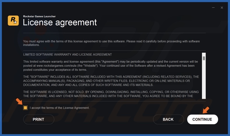 Accept the license agreement and click Continue