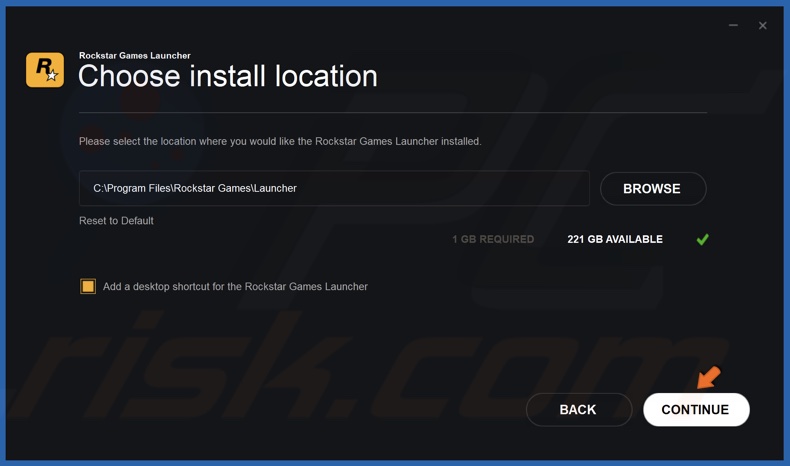 Choose your installation location and click Continue