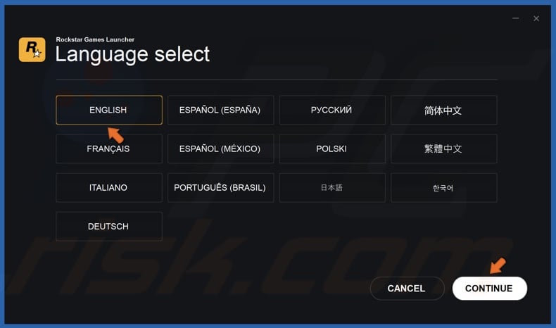 Select your language and click Continue