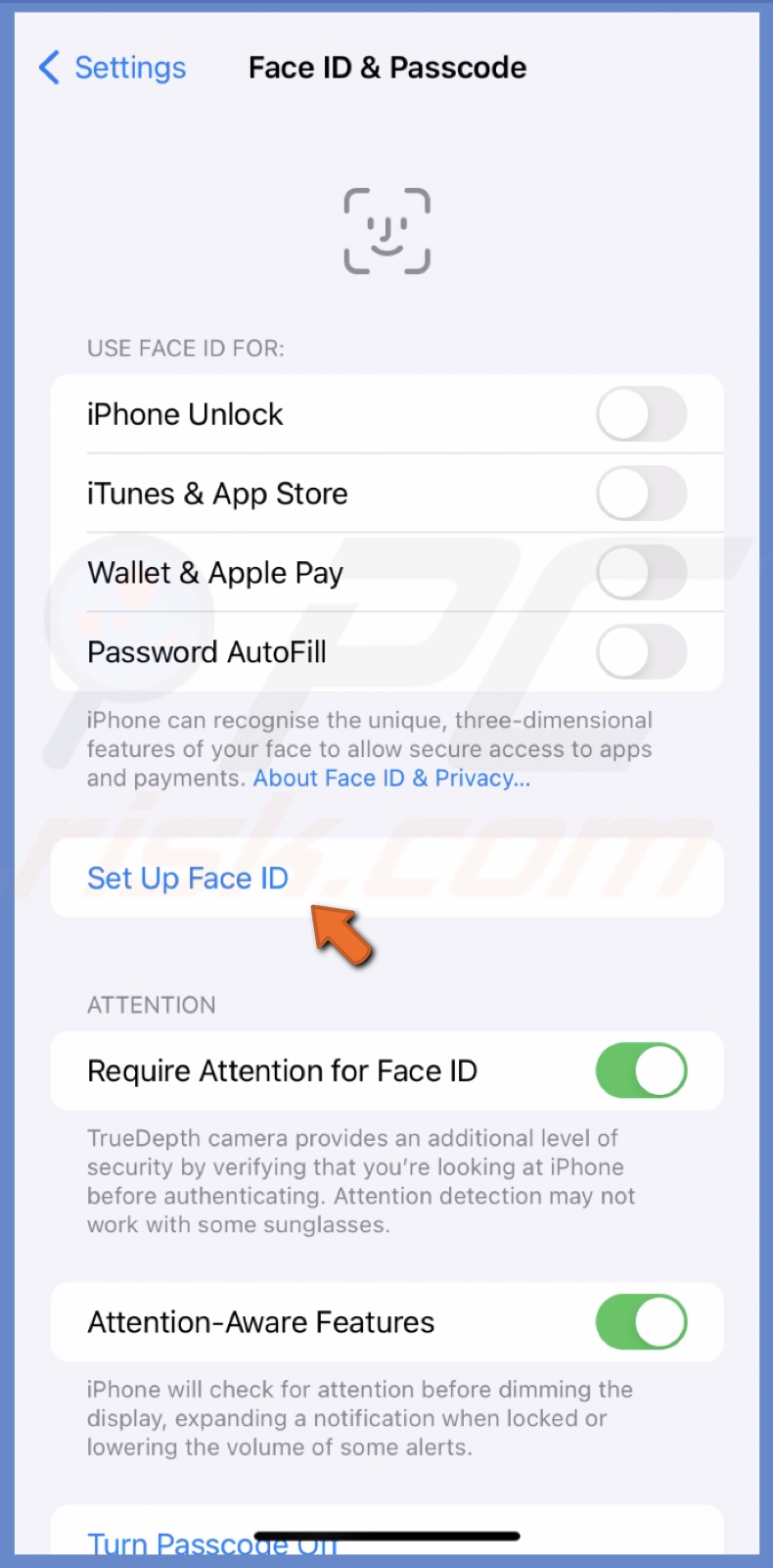 Tap Set Up Face ID