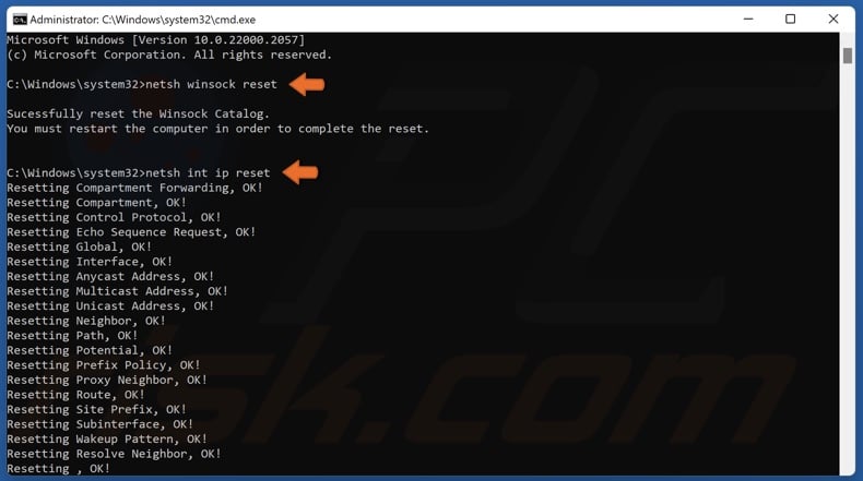 Run the netsh winsock reset and netsh int ip reset commands