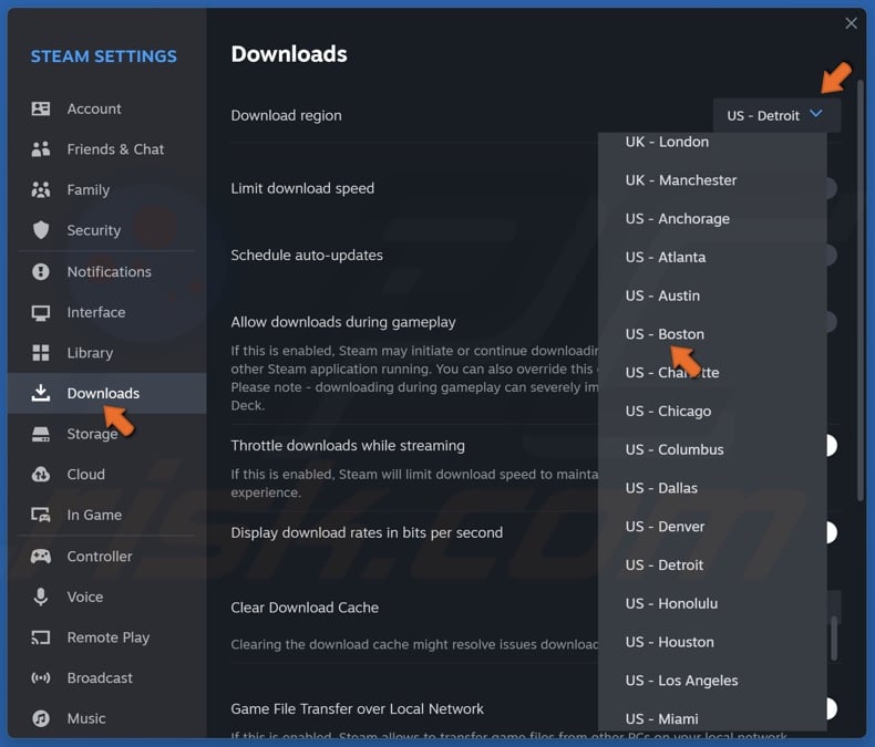 Select Downloads and open the Download region menu and select a region that is close to your current location