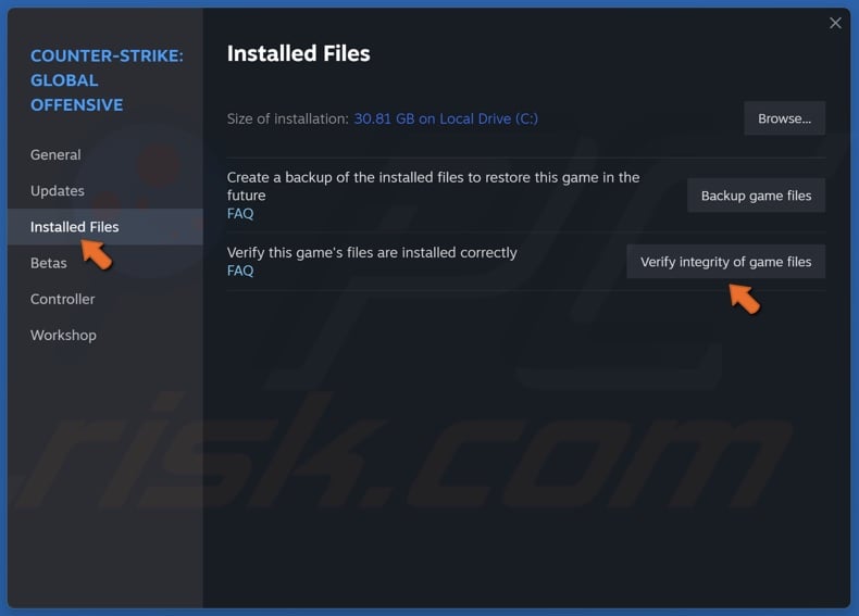 Select Installed Files and click Verify integrity of game files