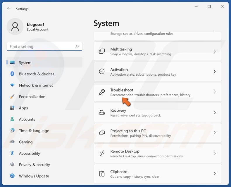 Select Troubleshoot