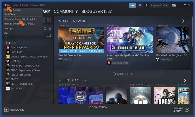 Open the Steam menu and click Check for Steam Client Updates