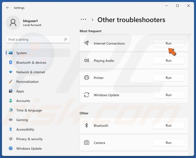 Run the Internet Connections troubleshooter