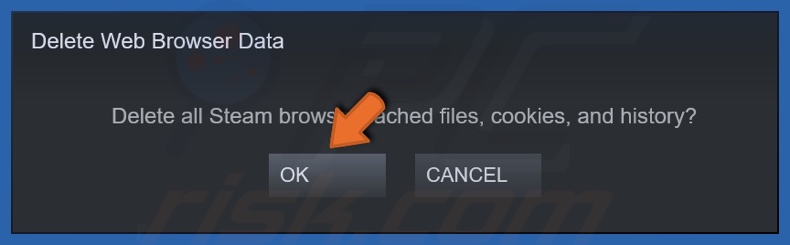 Click OK to remove browser cache, cookies, and history