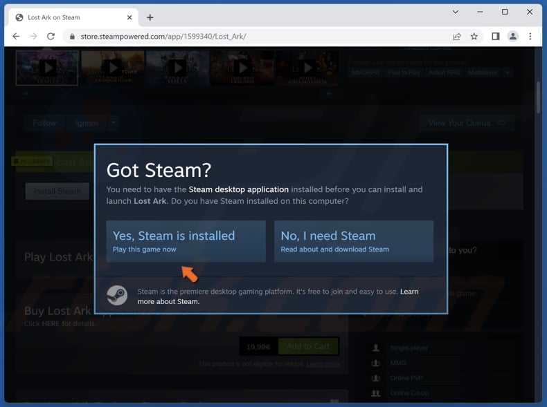 Click Yes, Steam is installed