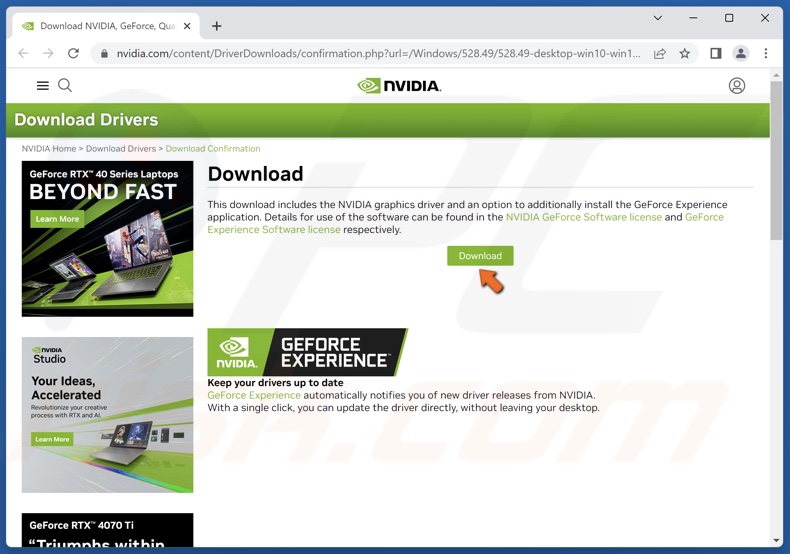 Click Download again to get Nvidia GPU driver