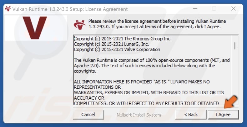 Click I Agree to install Vulkan Runtime