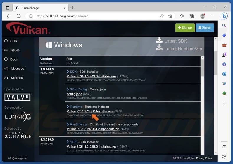 Download Vulkan Runtime installer