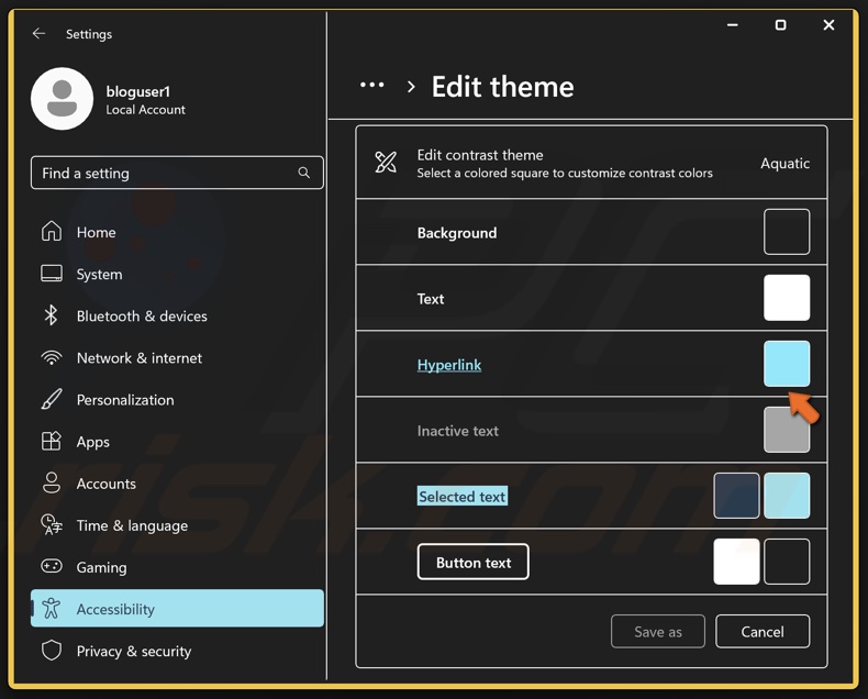 customize the contrast theme