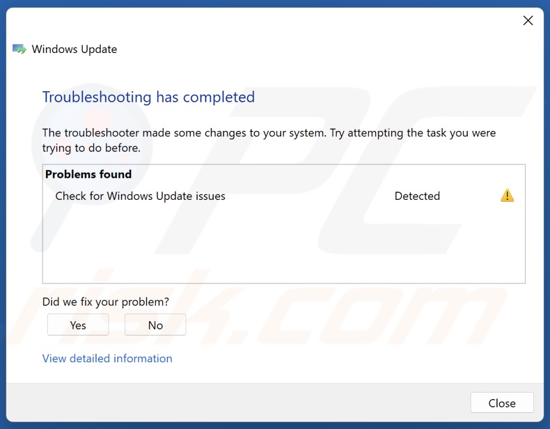 Completed Windows Update troubleshooting