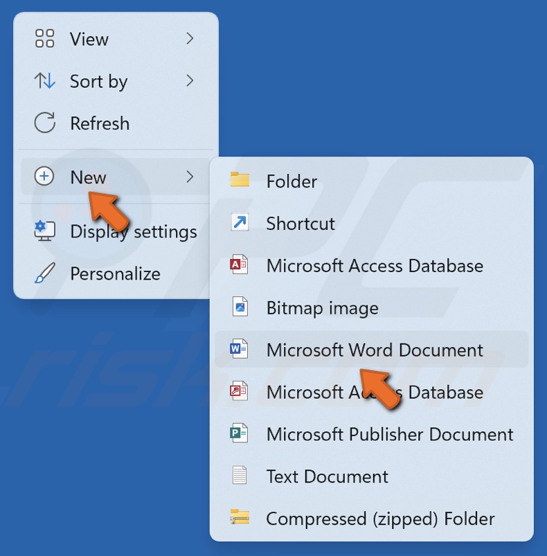 Right-click your desktop, select New and select the file type