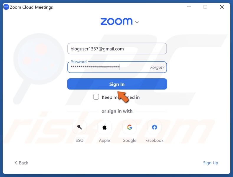 Enter your login credentials and click Sign In