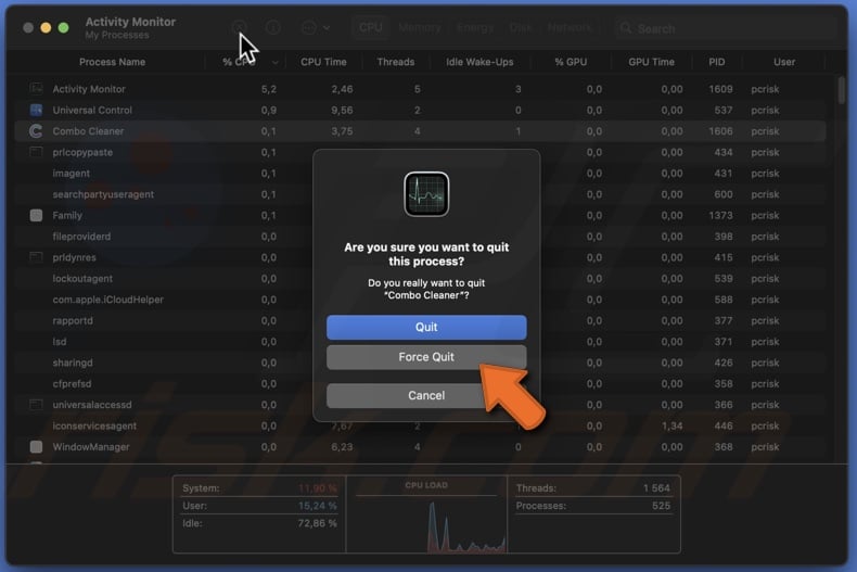 Quit a process in Activity Monitor