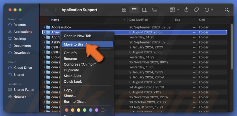 Delete app support folder