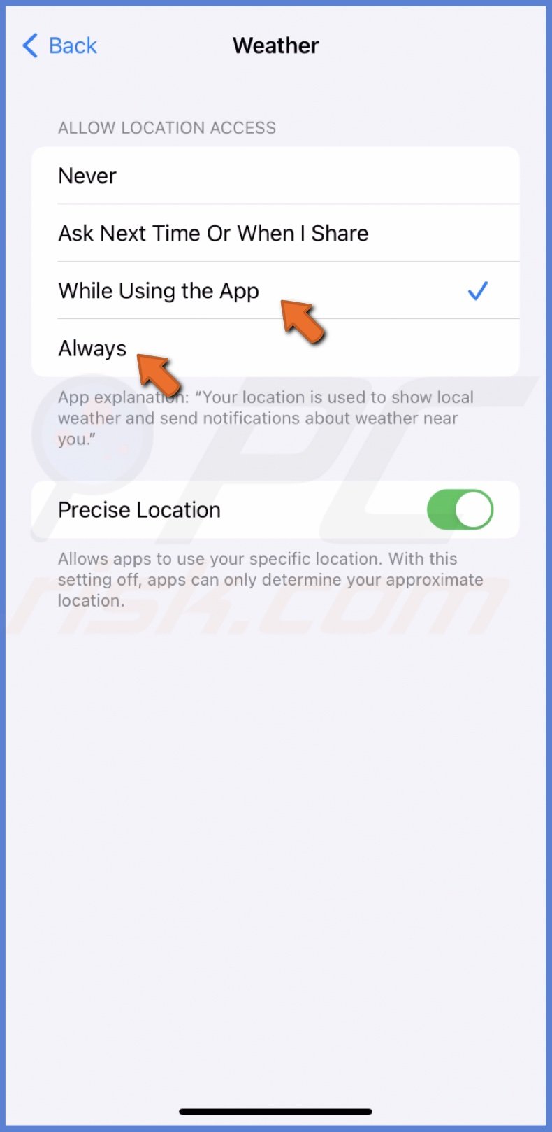 Allow location tracking