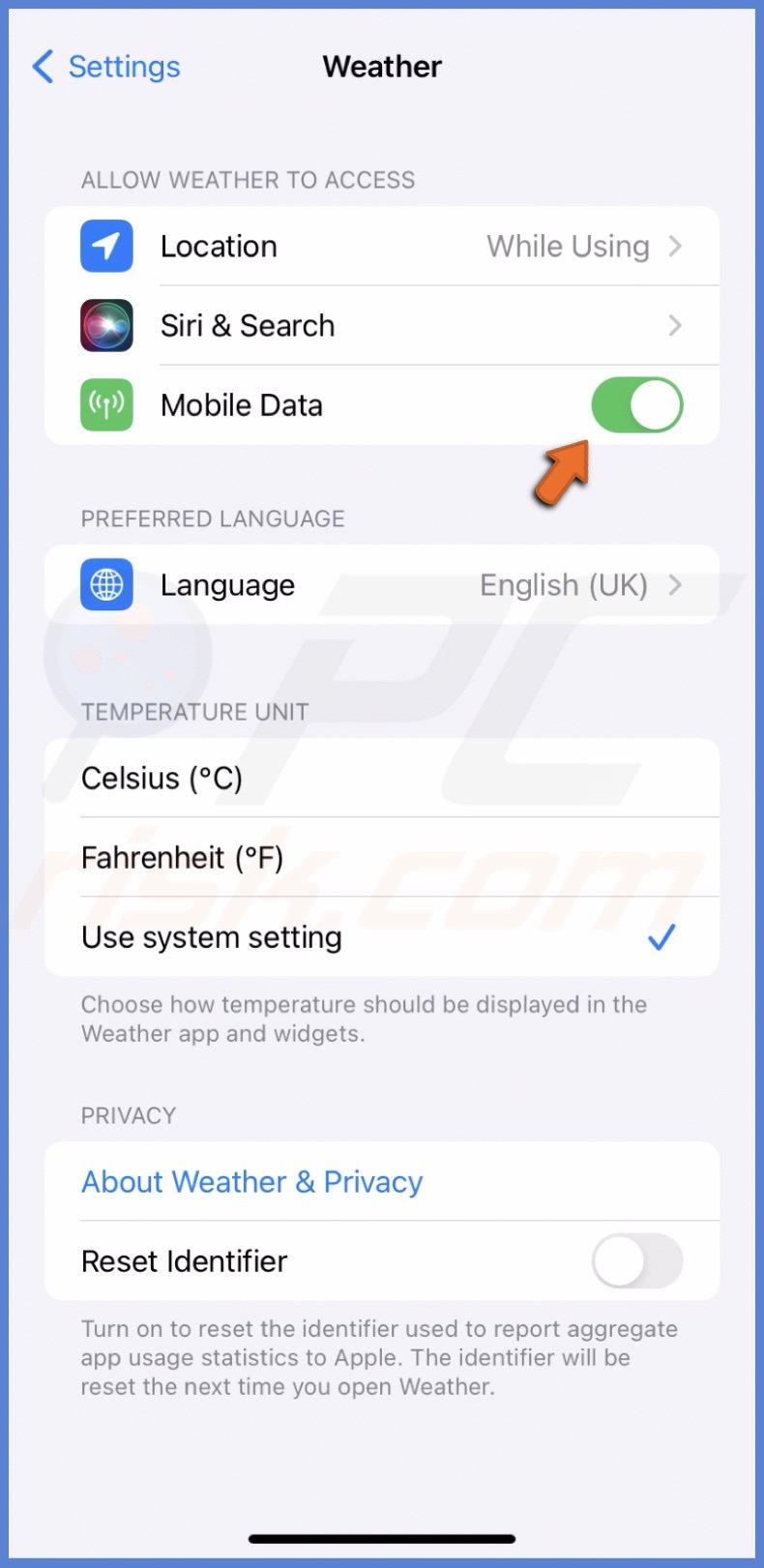 Enable Mobile Data for Weather