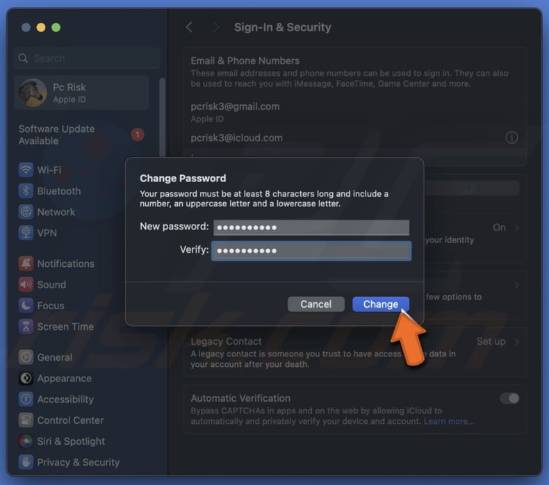Change account password on Mac