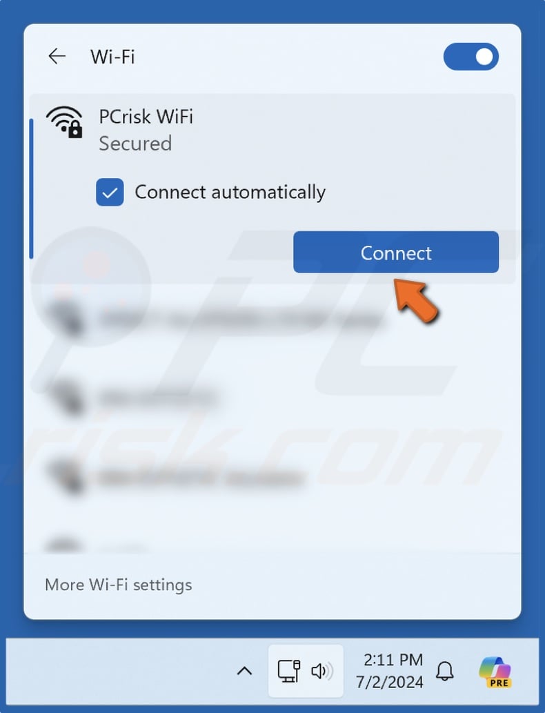 Select either your 2.4GHz or 5GHz network and click Connect