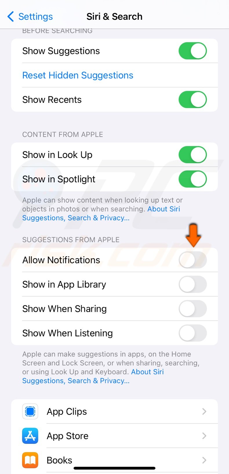 Disable Suggestions from Apple