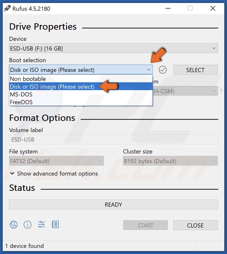 Open Boot Selection and select Disk or ISO image