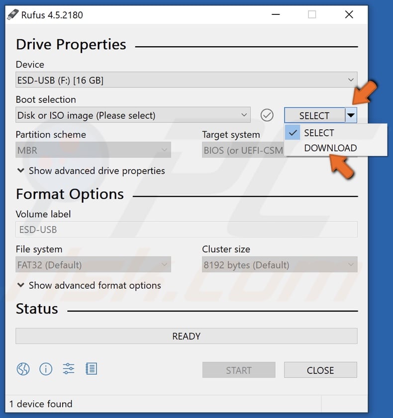 Open the SELECT drop-down menu and select DOWNLOAD