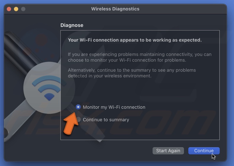 Select Monitor my Wi-Fi connection