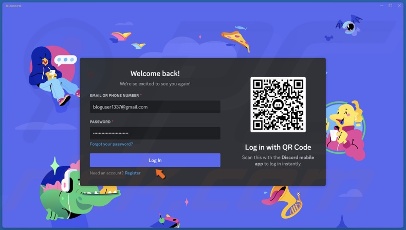 Enter your Discord login credentials and click Log In