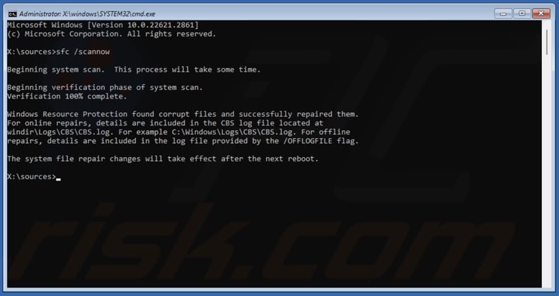 In the Command Prompt window, type in SFC /ScanNow and press Enter