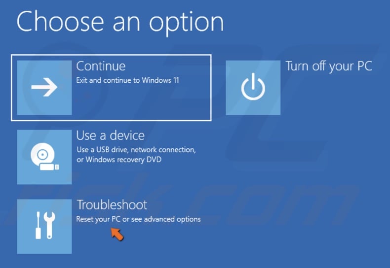 Select Troubleshoot