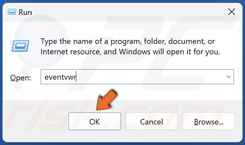 Type eventvwr in Run and click OK