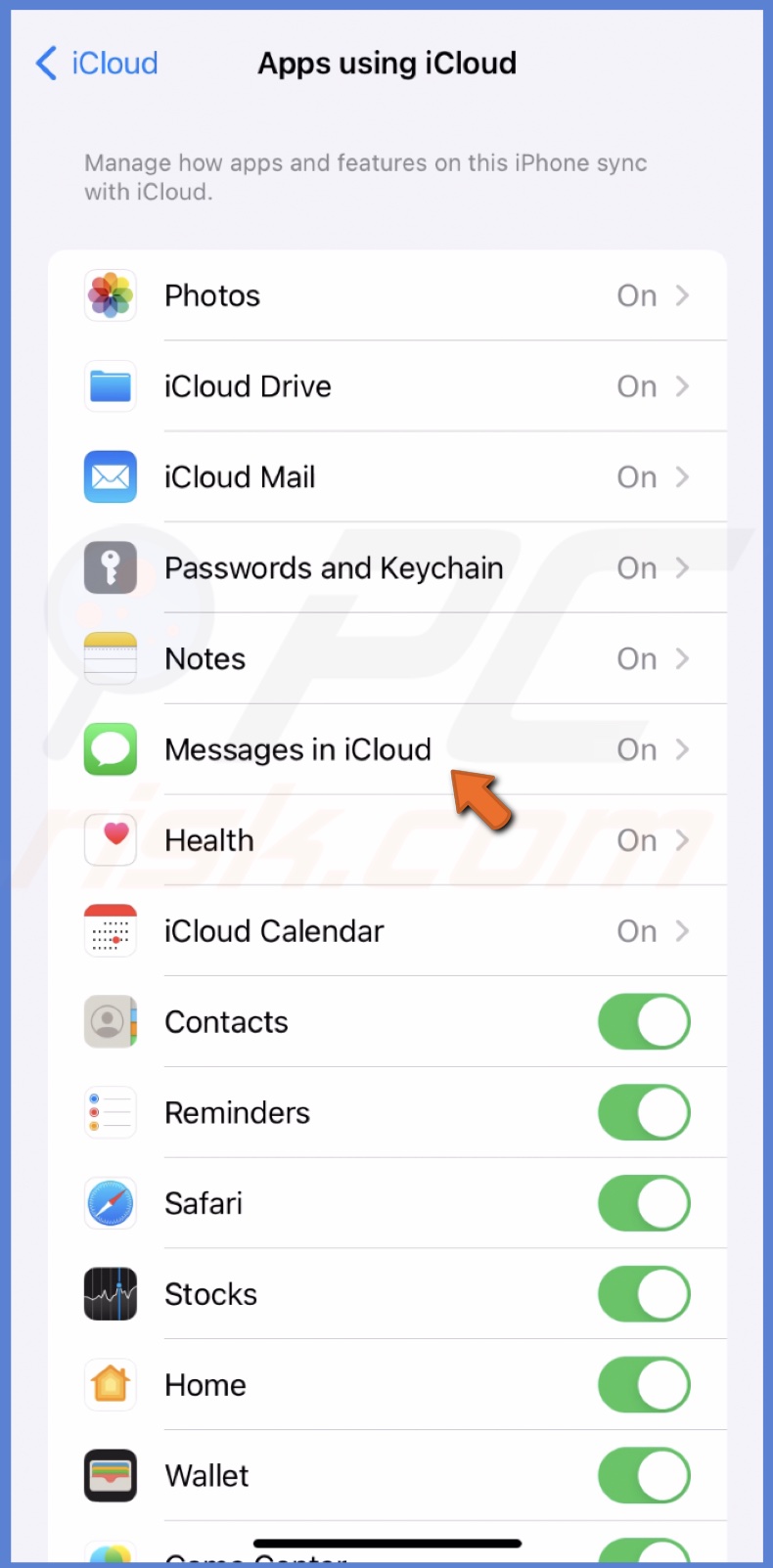 Tap Messages in iCloud