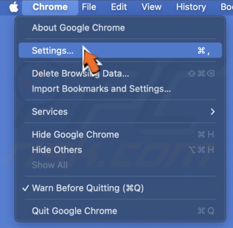 Go to Chrome settings