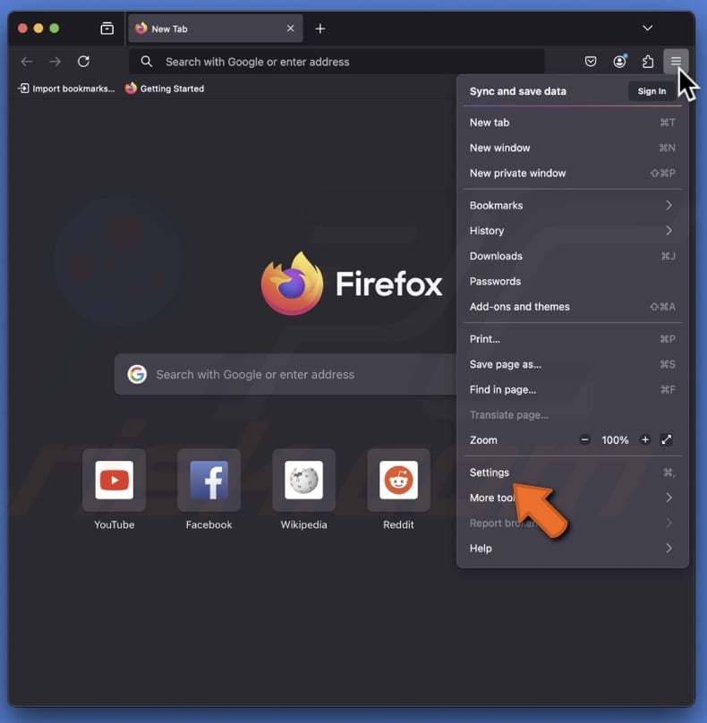 Go to Firefox settings