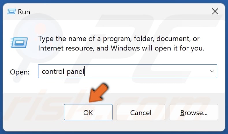Type Control Panel in Run and click OK
