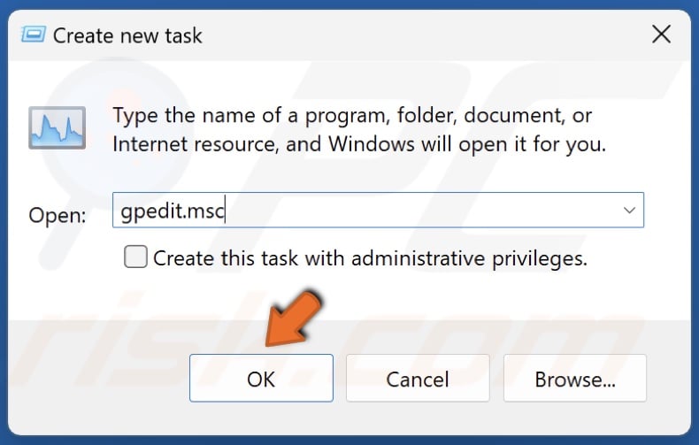 Type gpedit.msc in the Create new task dialog and click OK