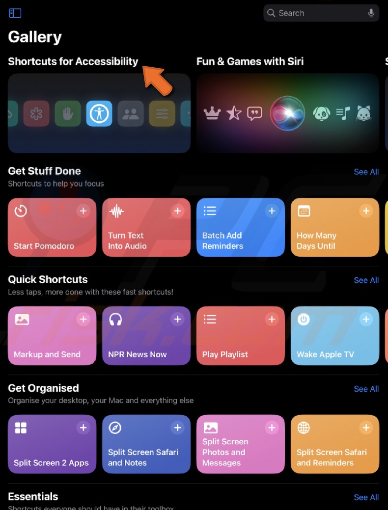 Go to Shortcuts for Accessibility