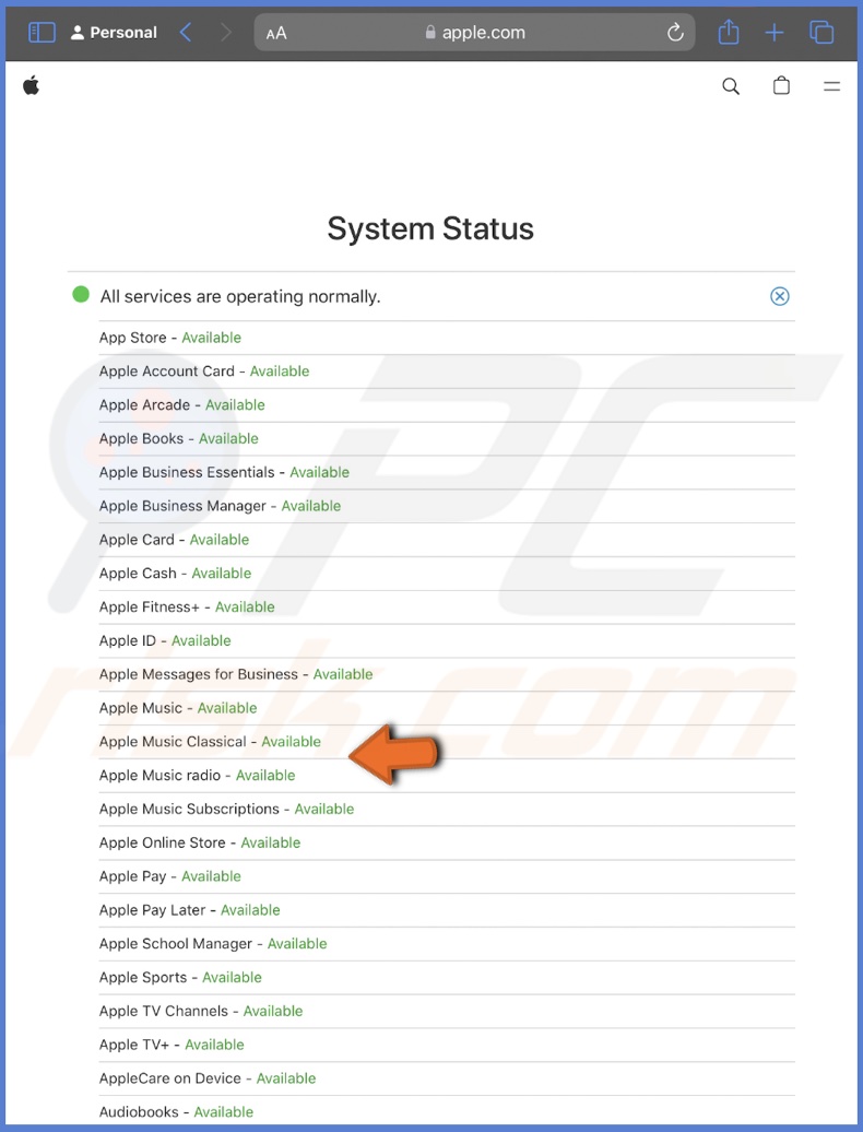 Check Apple System Status page