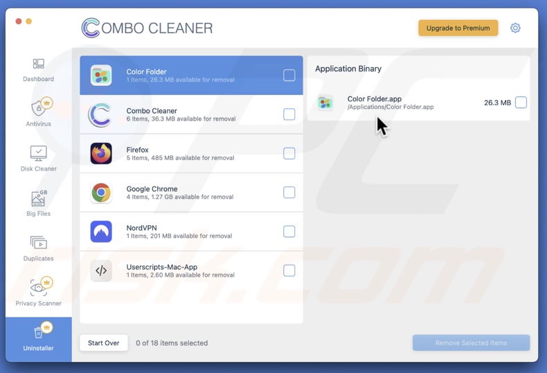 Uninstall apps using Combo Cleaner