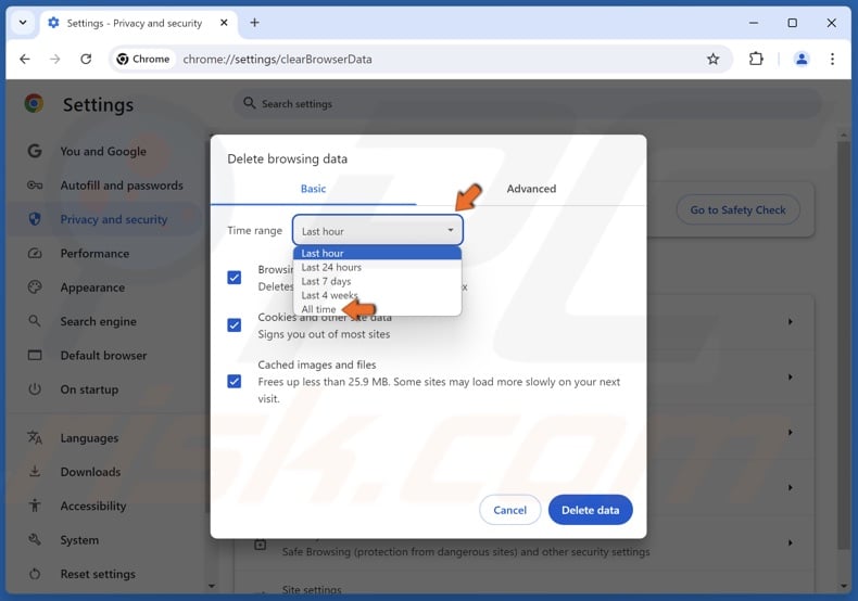 Open the Time range drop-down menu and select All time