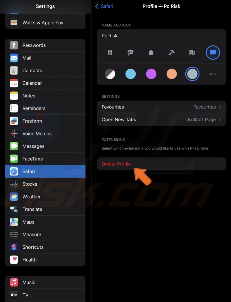 Delete Safari Profile on iPhone and iPad
