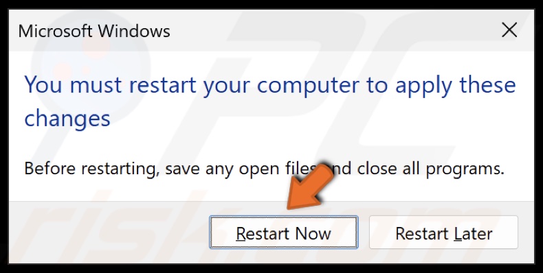 Click Restart now when prompted