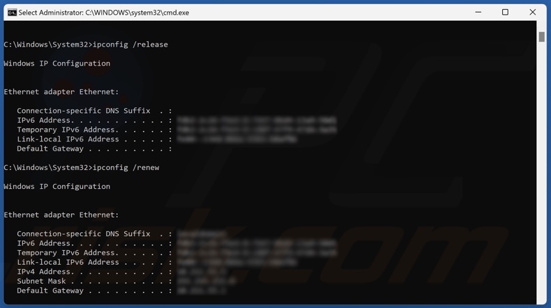 Run ipconfig /release and ipconfig /renew commands