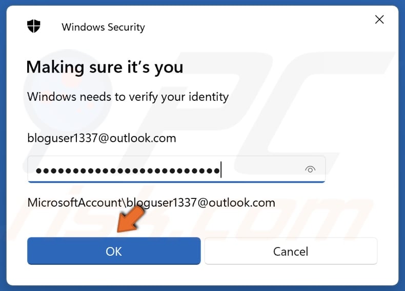 Enter your Microsoft account password and click OK