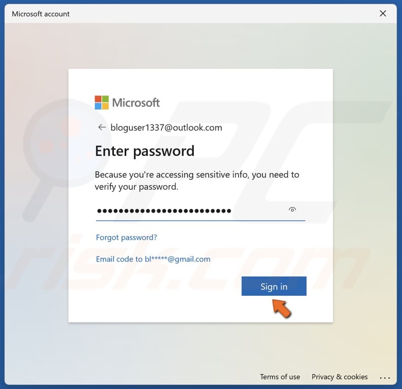 Enter your Microsoft account credentials and click Sign in