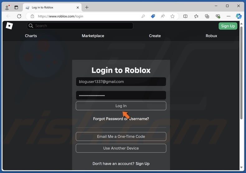 Enter your Roblox login credentials and click Log In