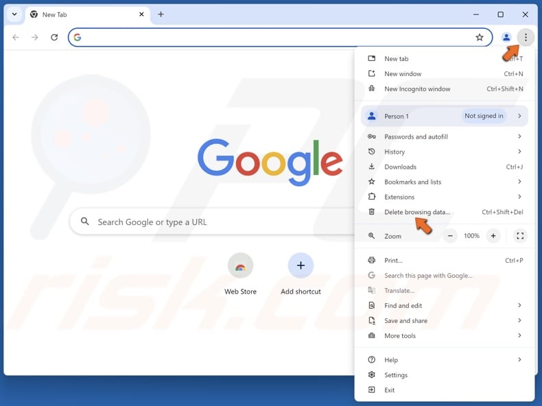 Open the Chrome menu and click Delete browsing data