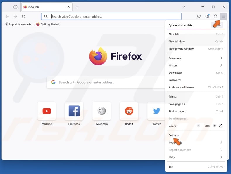 Open the Firefox menu and click Settings